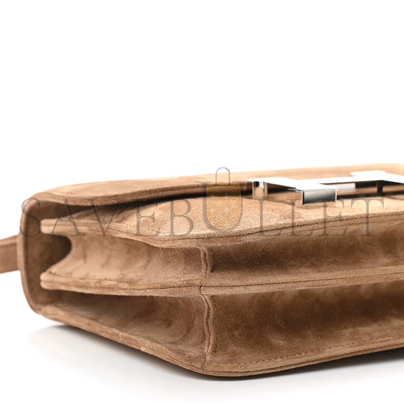 HERMES CONSTANCE 18 MARRON GLACE VEAU DOBLIS SUEDE PALLADIUM HARDWARE (18*15*4cm)